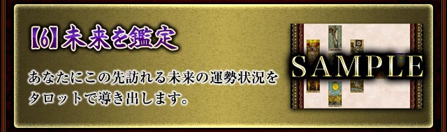 【6】未来を鑑定
あなたにこの先訪れる未来の運勢状況をタロットで導き出します。