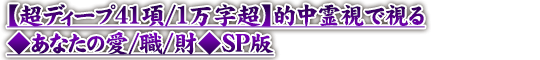 【超ディープ41項/1万字超】的中霊視で視る◆あなたの愛/職/財◆SP版